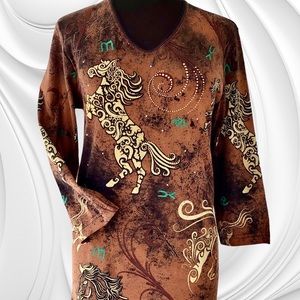 Cactus Bay Tops/Shirts (M)3/4 Slv Shiny Studs Stretchy Cotton NEW W/TAGS! $25.00